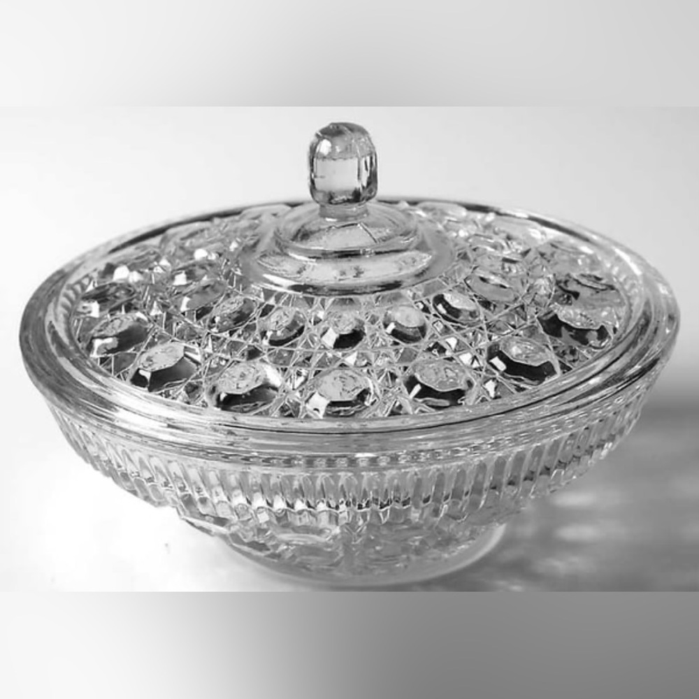 Indiana Glass Windsor Clear Button & Cane Candy Dish
